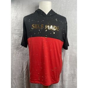 BROOKLYN LAUNDRY Black Red & Gold Foil SELF MADE T Shirt Men’s L Hooded